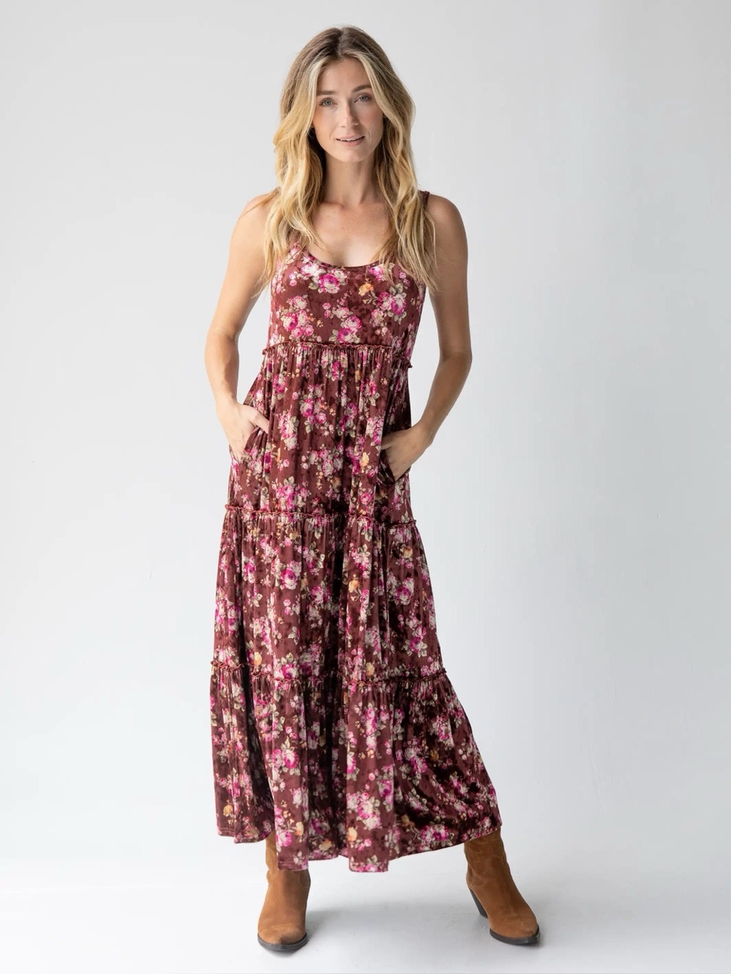 Natural Life Rust Bouquets Karlie Velvet Maxi Dress Large Fairycore Cottagecore